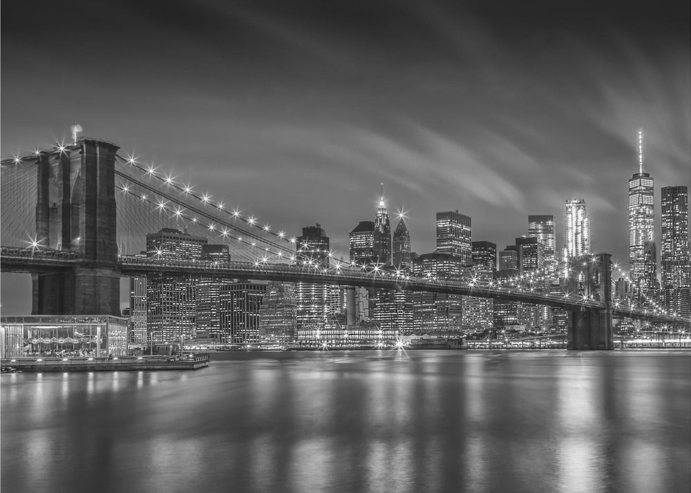 Wall art-BROOKLYN BRIDGE Nightly Impressions - Monochrome-Canvas Print-DECOROLALA