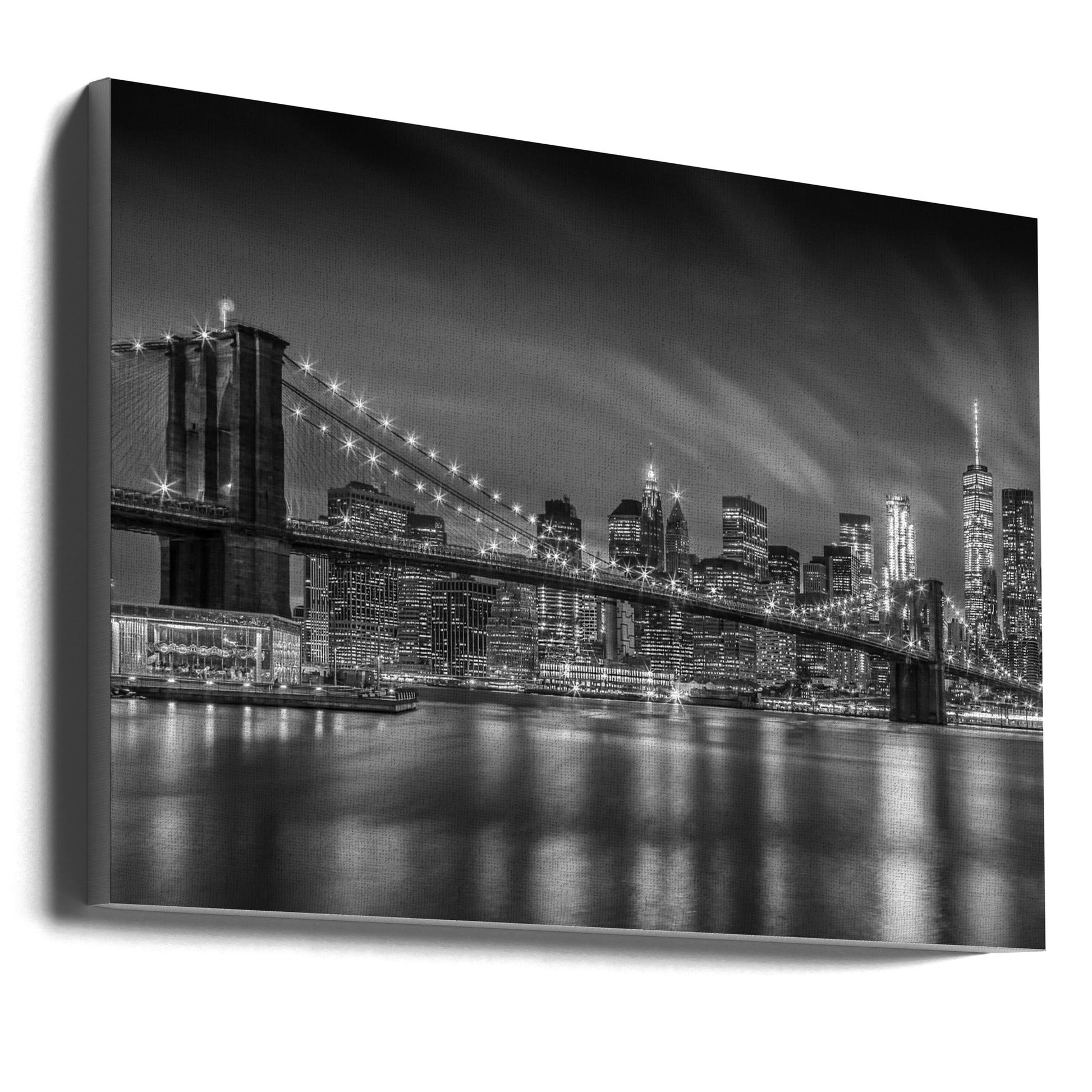 Wall art-BROOKLYN BRIDGE Nightly Impressions - Monochrome-Canvas Print-DECOROLALA