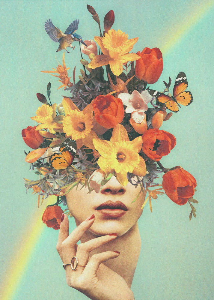 Wall art Baby&#039;s in bloom - Rainbow, flowers, birds &amp; butterflies-canvas-DECOROLALA