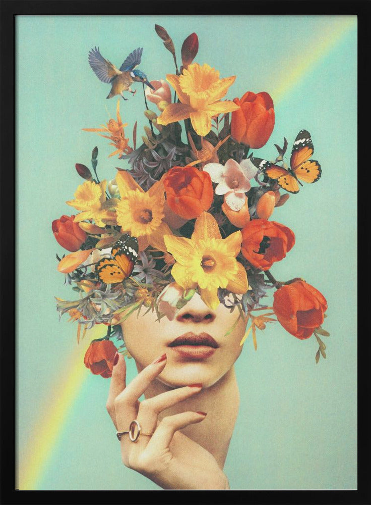 Wall art Baby&#039;s in bloom - Rainbow, flowers, birds &amp; butterflies-canvas-DECOROLALA