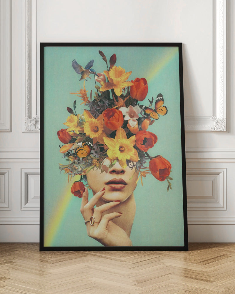 Wall art Baby&#039;s in bloom - Rainbow, flowers, birds &amp; butterflies-canvas-DECOROLALA