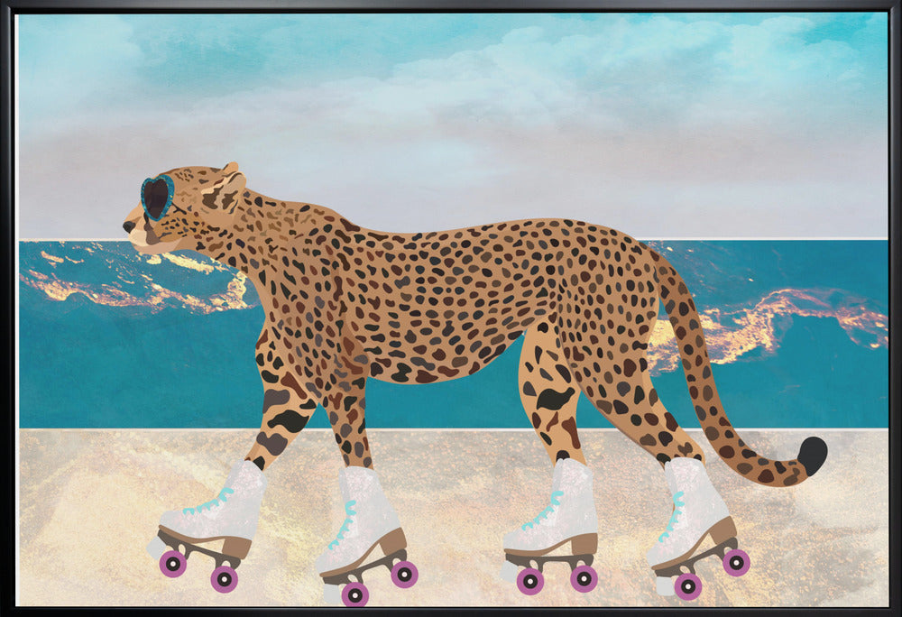 Wall art Cheetah Rollerskating Landscape Beach 01-Canvas Print-DECOROLALA