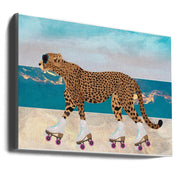 Wall art Cheetah Rollerskating Landscape Beach 01-Canvas Print-DECOROLALA