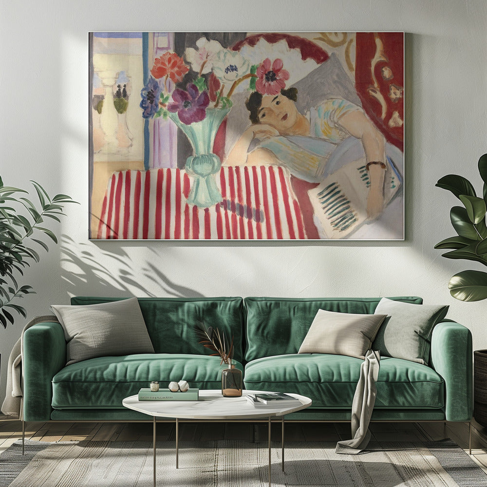 Wall art Femme Et Anémones-Canvas Print-DECOROLALA