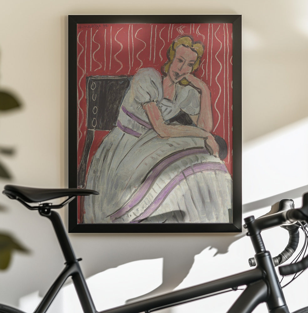 Wall art Jeune Femme Assise En Robe Grise-canvas prints-DECOROLALA