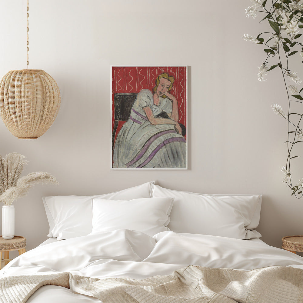 Wall art Jeune Femme Assise En Robe Grise-canvas prints-DECOROLALA