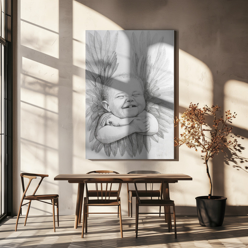 Wall art Joyful Baby With Angelic Wings-Canvas Print-DECOROLALA