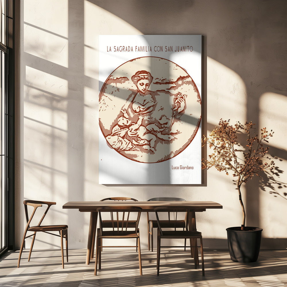 Wall art Line Art Minimalist – La Sagrada Familia Con San Juanito – Luca Giordano-Canvas Print-DECOROLALA