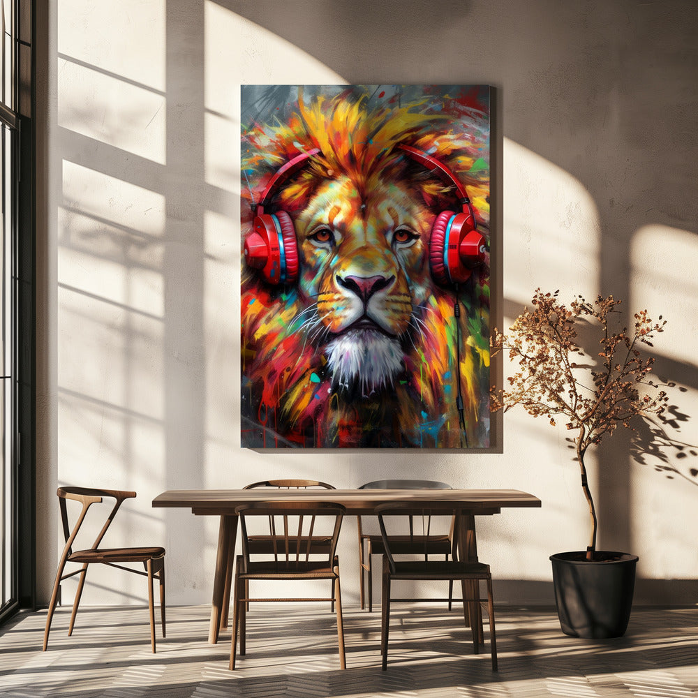 Wall art Lion With Headphones animal-canvas-DECOROLALA