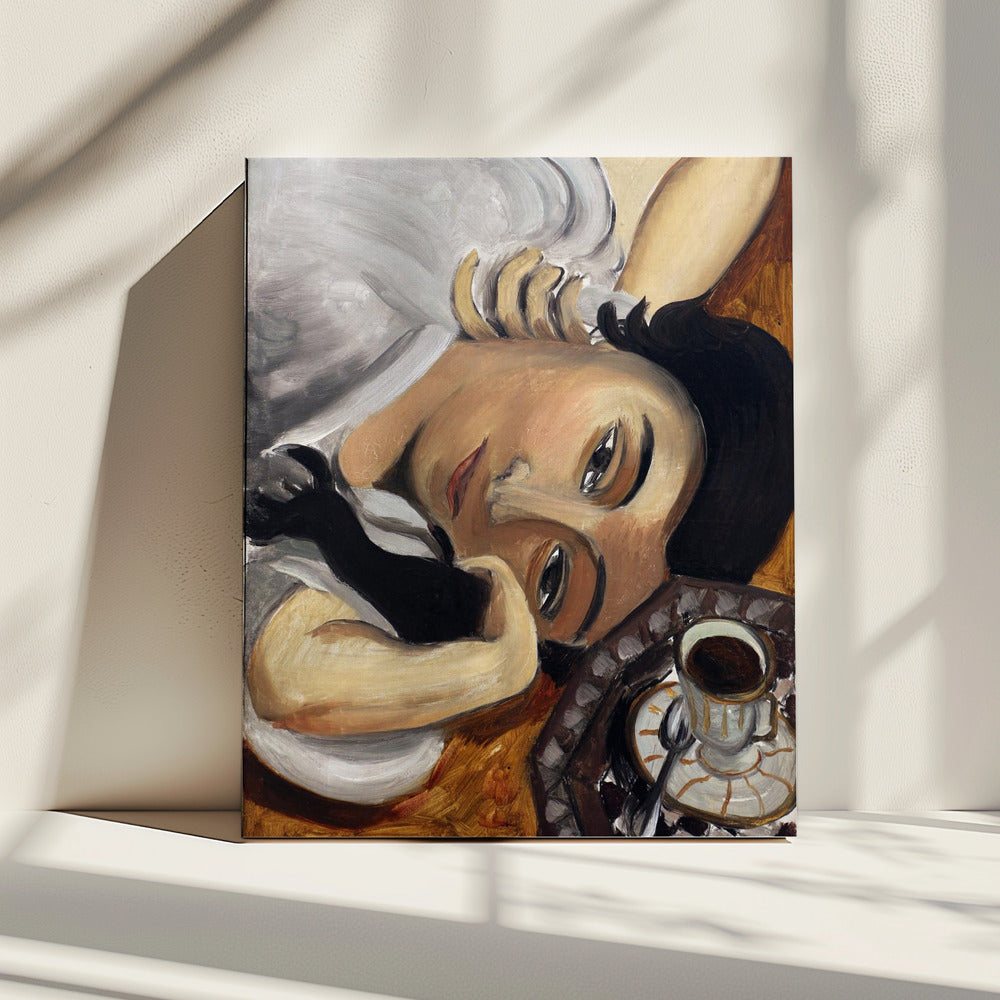 Wall art Lorette Con Una Tazza Di Caffe 1916-canvas prints-DECOROLALA