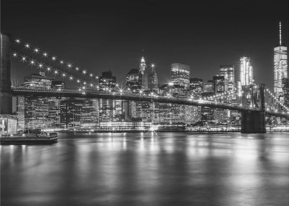 Wall art- MANHATTAN SKYLINE and BROOKLYN BRIDGE Idyllic Nightscape-Canvas Print-DECOROLALA
