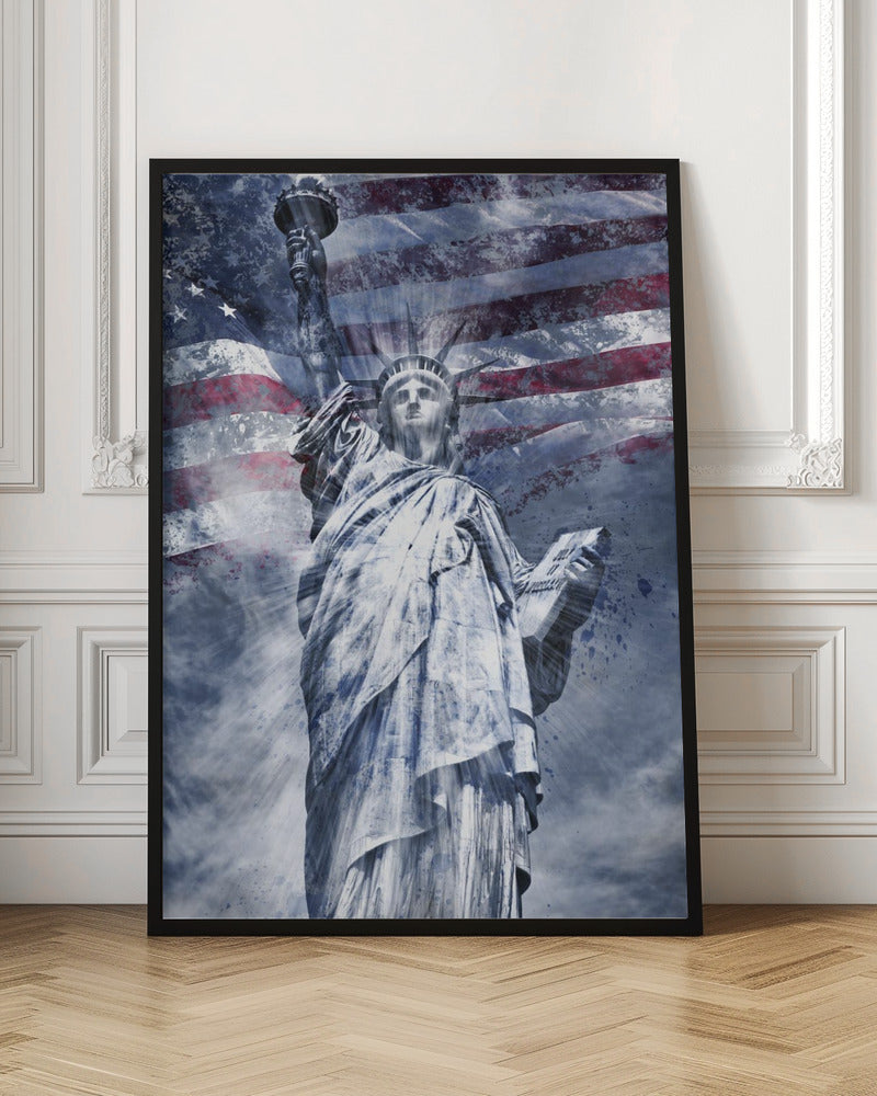 Wall art Modern Art STATUE OF LIBERTY | blue-Canvas Print-DECOROLALA