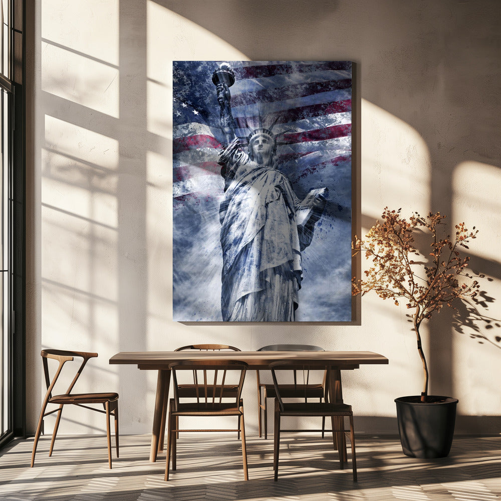 Wall art Modern Art STATUE OF LIBERTY | blue-Canvas Print-DECOROLALA