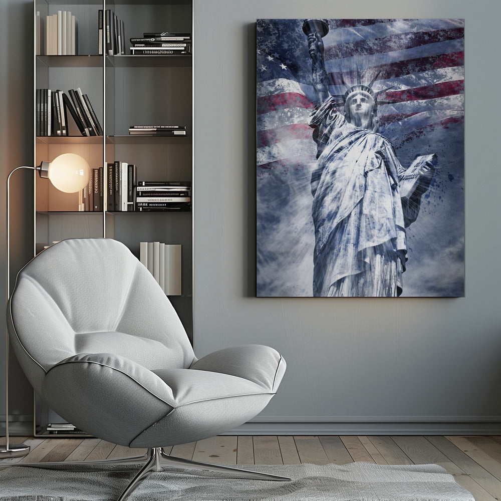 Wall art Modern Art STATUE OF LIBERTY | blue-Canvas Print-DECOROLALA