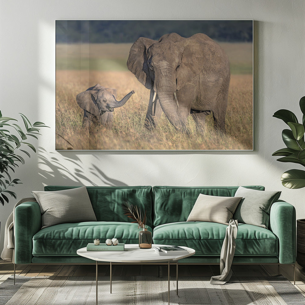 Wall art Mom elephant with calf-Canvas Print-DECOROLALA