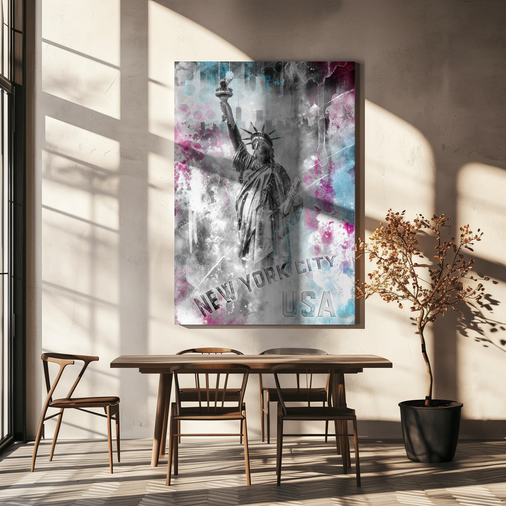 Wall art POP ART Statue of Liberty - Splashes-Canvas Print-DECOROLALA