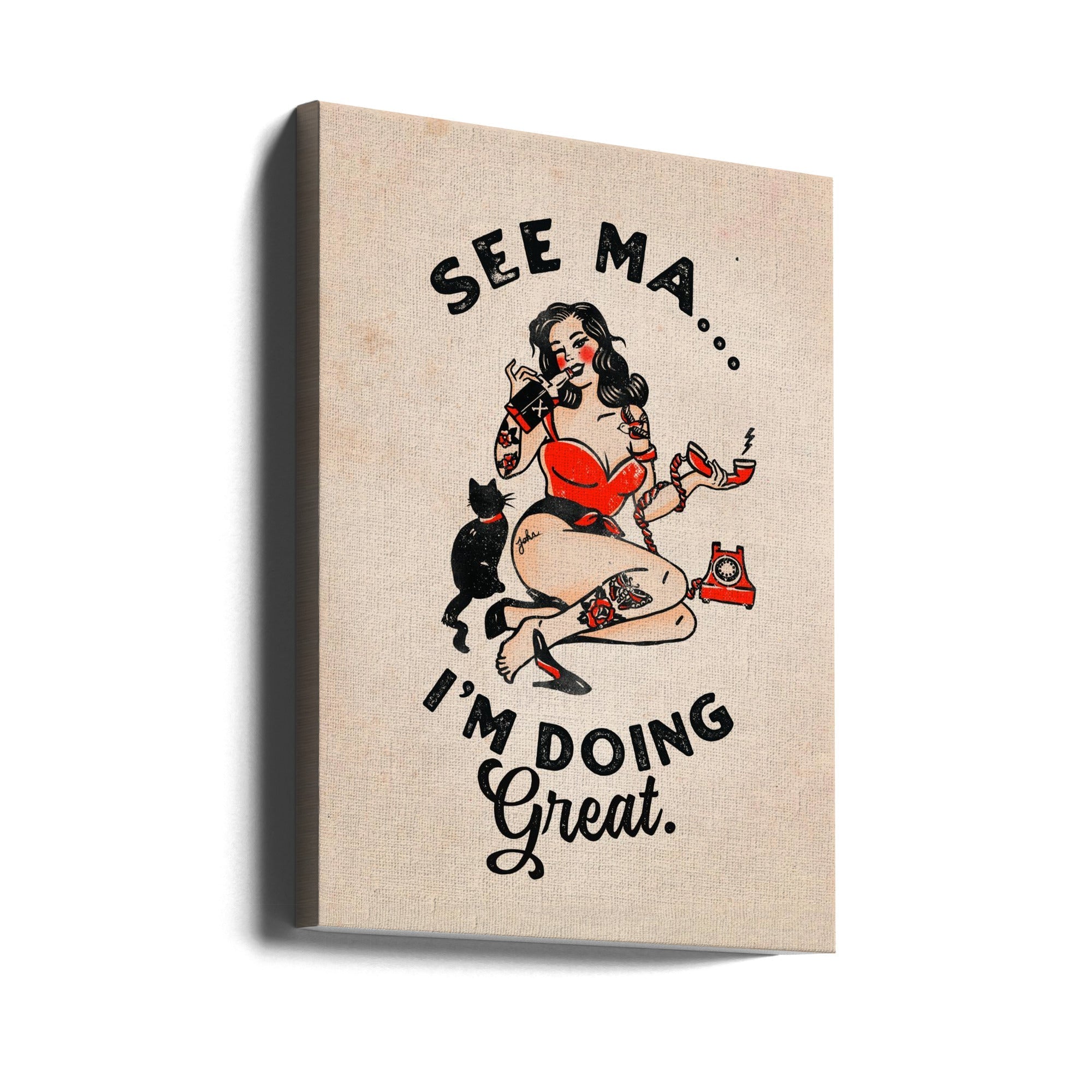 Wall art See Ma Poster Funny Vintage Pinup Girl &amp; Cat-canvas-DECOROLALA