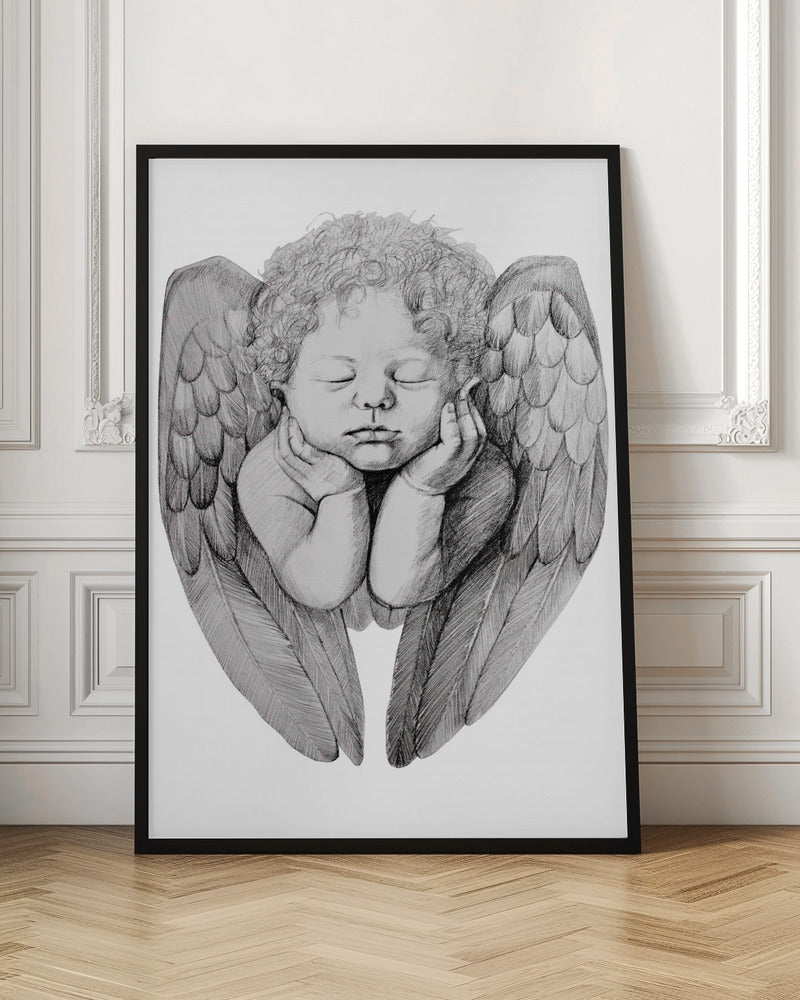 Wall art Sleeping Cherub With Curly Hair-Canvas Print-DECOROLALA