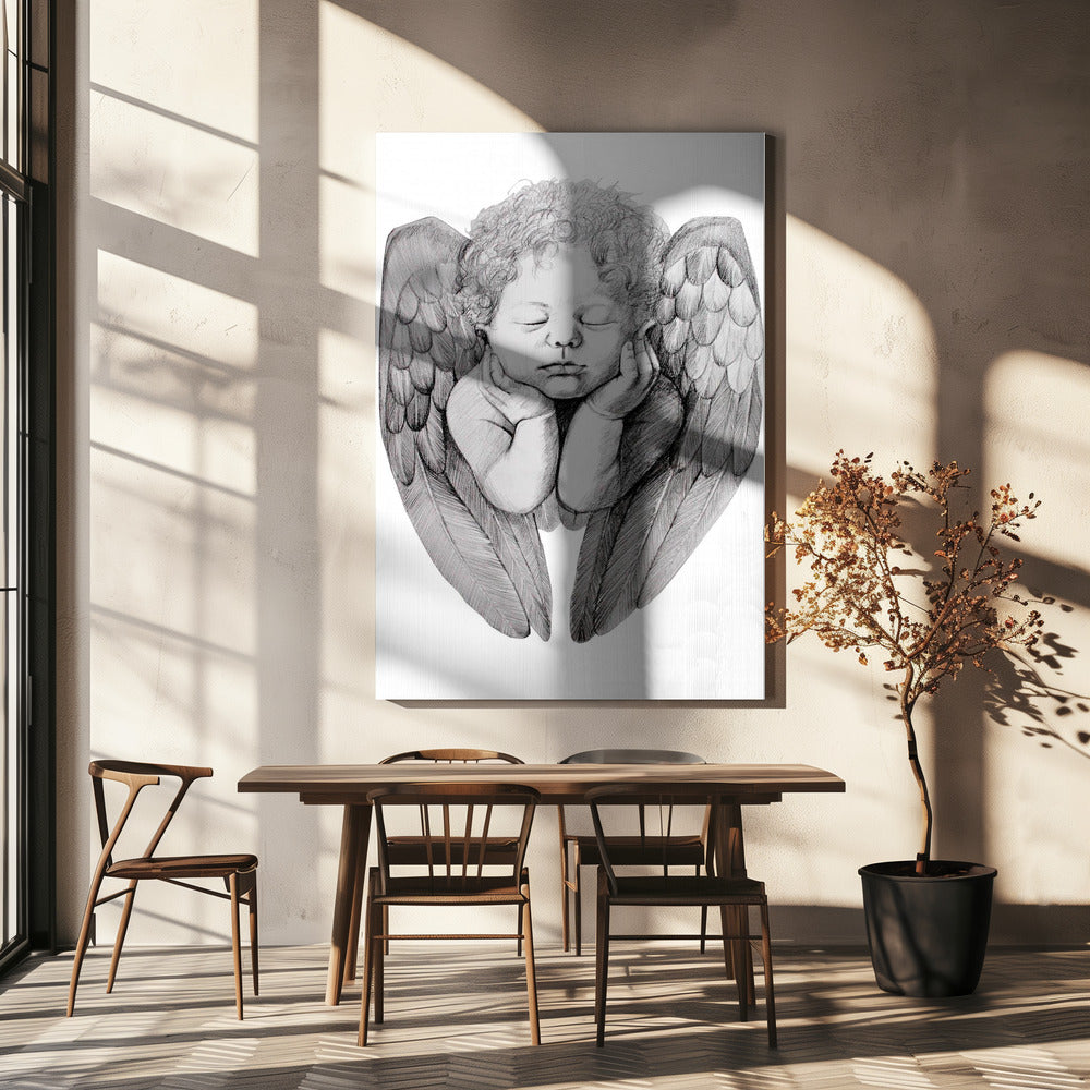 Wall art Sleeping Cherub With Curly Hair-Canvas Print-DECOROLALA