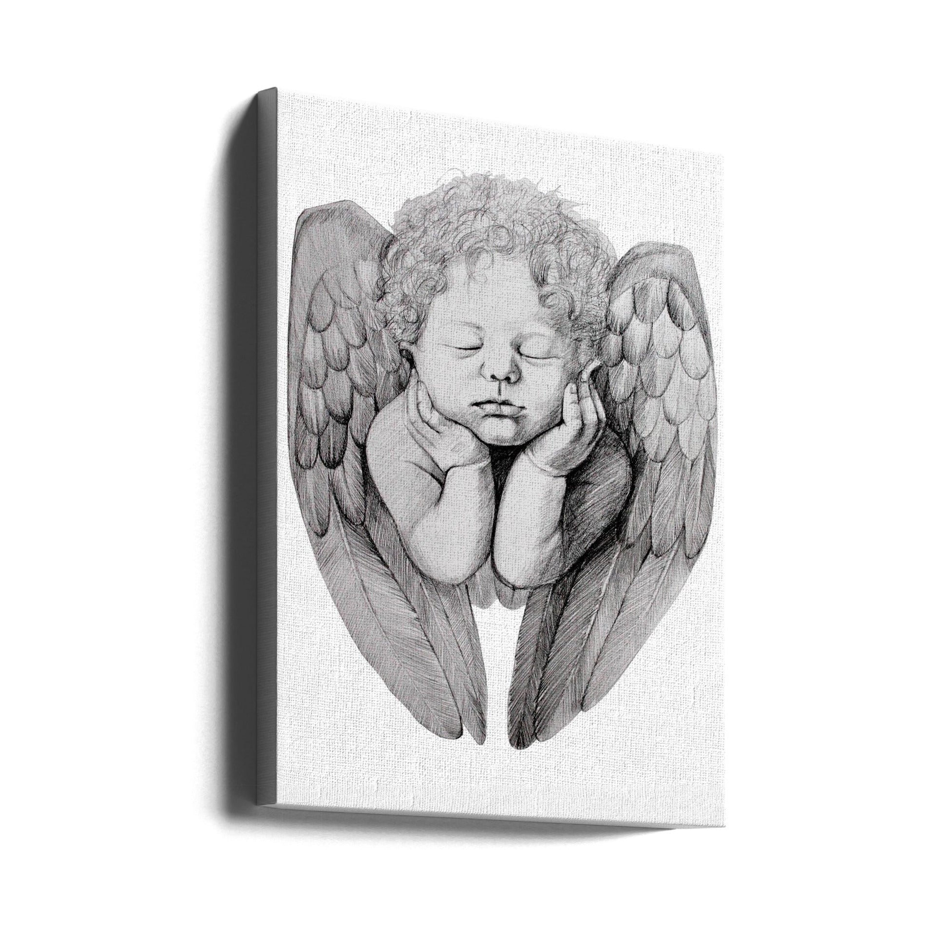Wall art Sleeping Cherub With Curly Hair-Canvas Print-DECOROLALA