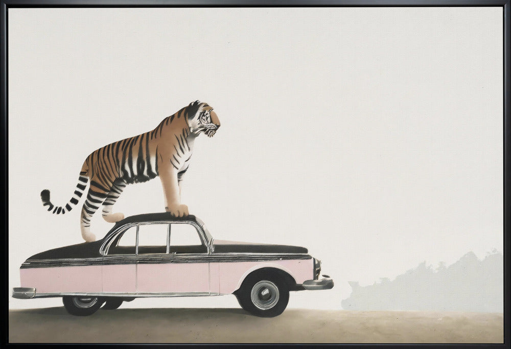Wall art Tiger om a car roof-canvas-DECOROLALA