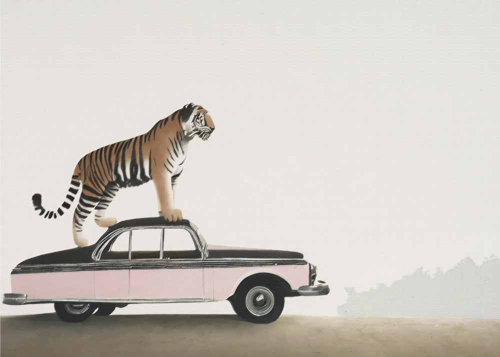Wall art Tiger om a car roof-canvas-DECOROLALA