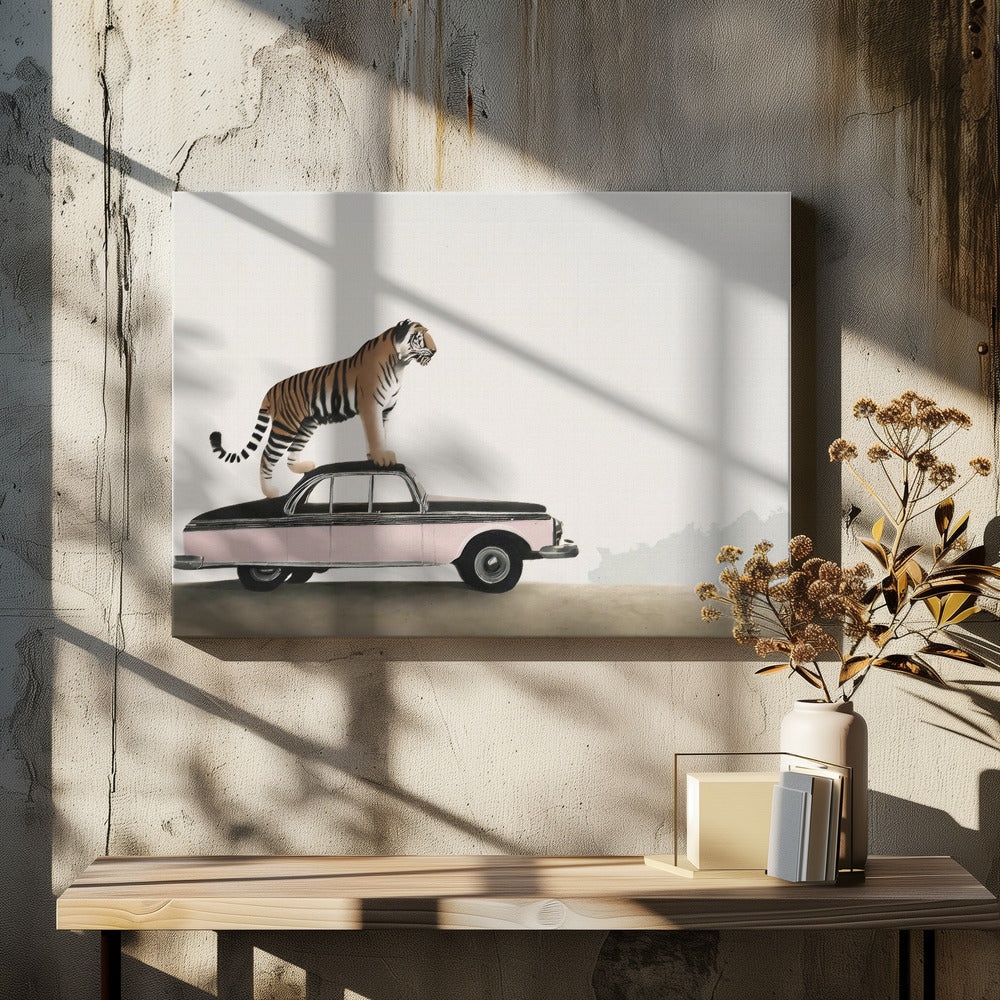 Wall art Tiger om a car roof-canvas-DECOROLALA