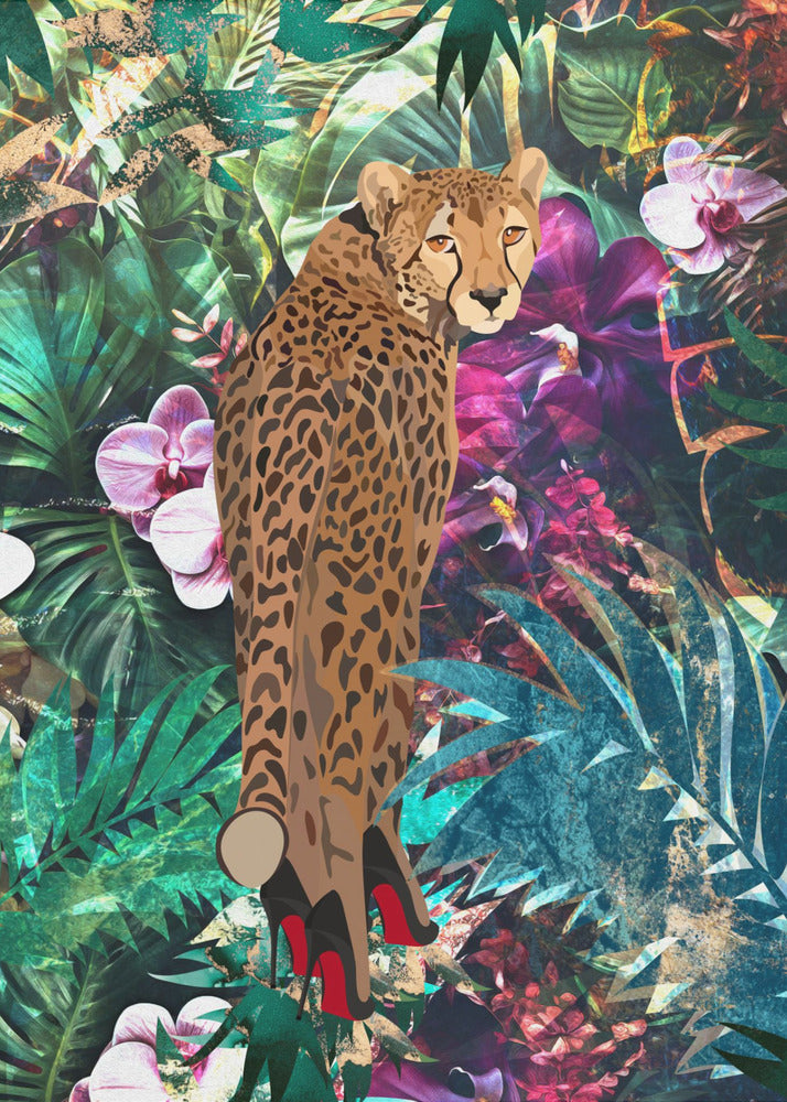 Wall art Tropical Floral Jungle - Cheetah in heels-canvas-DECOROLALA