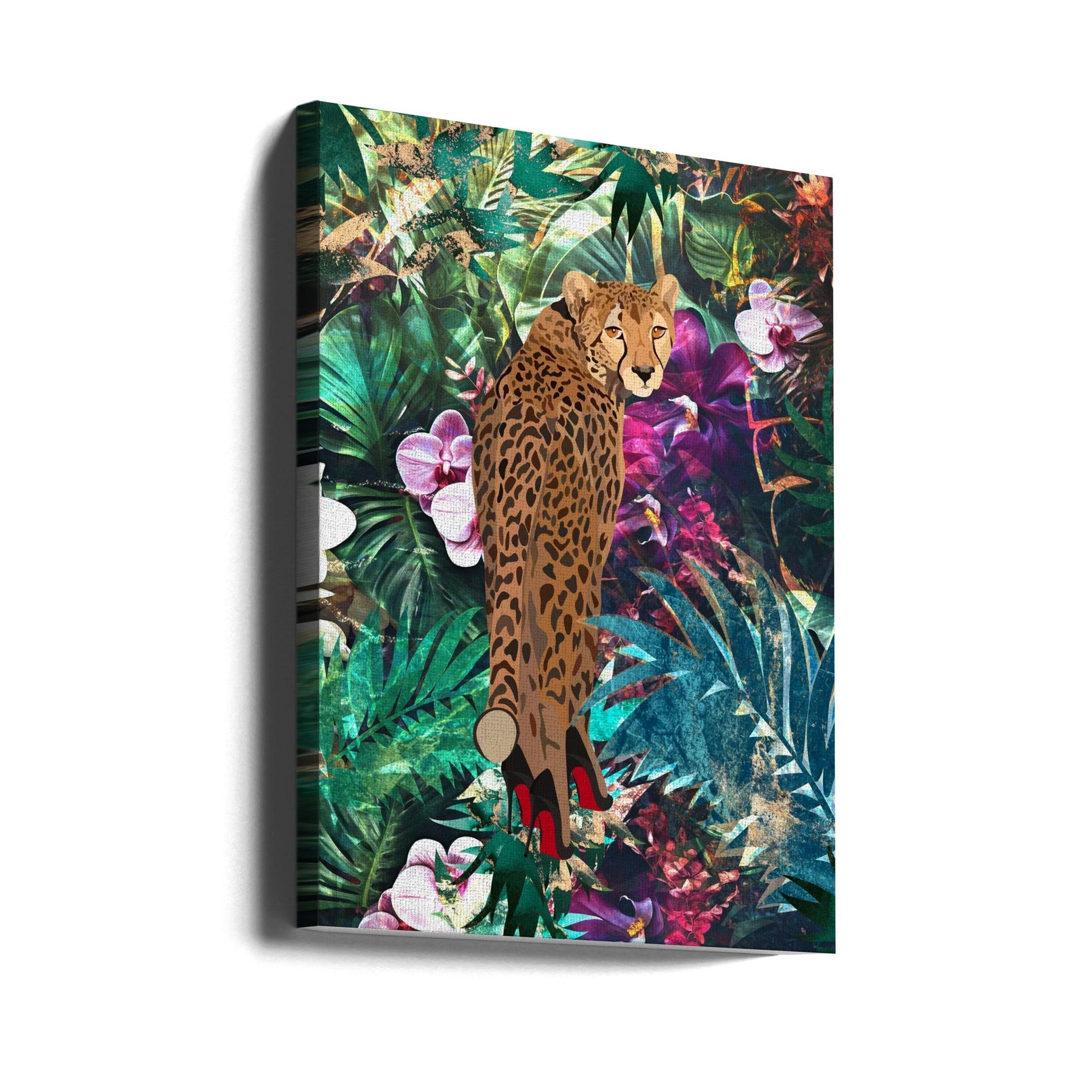 Wall art Tropical Floral Jungle - Cheetah in heels-canvas-DECOROLALA