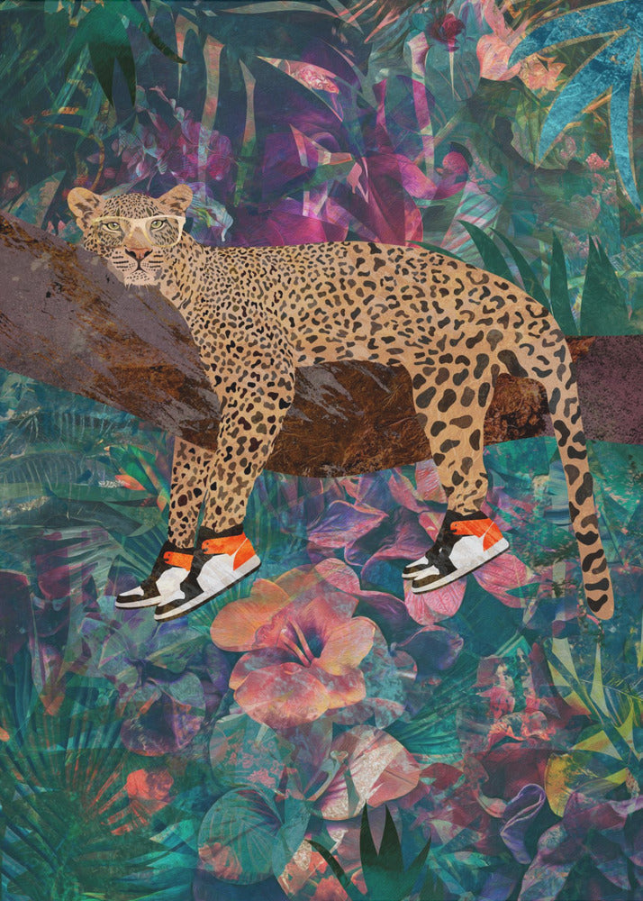 Wall art Tropical Floral Jungle - Leopard wearing shoes-canvas-DECOROLALA
