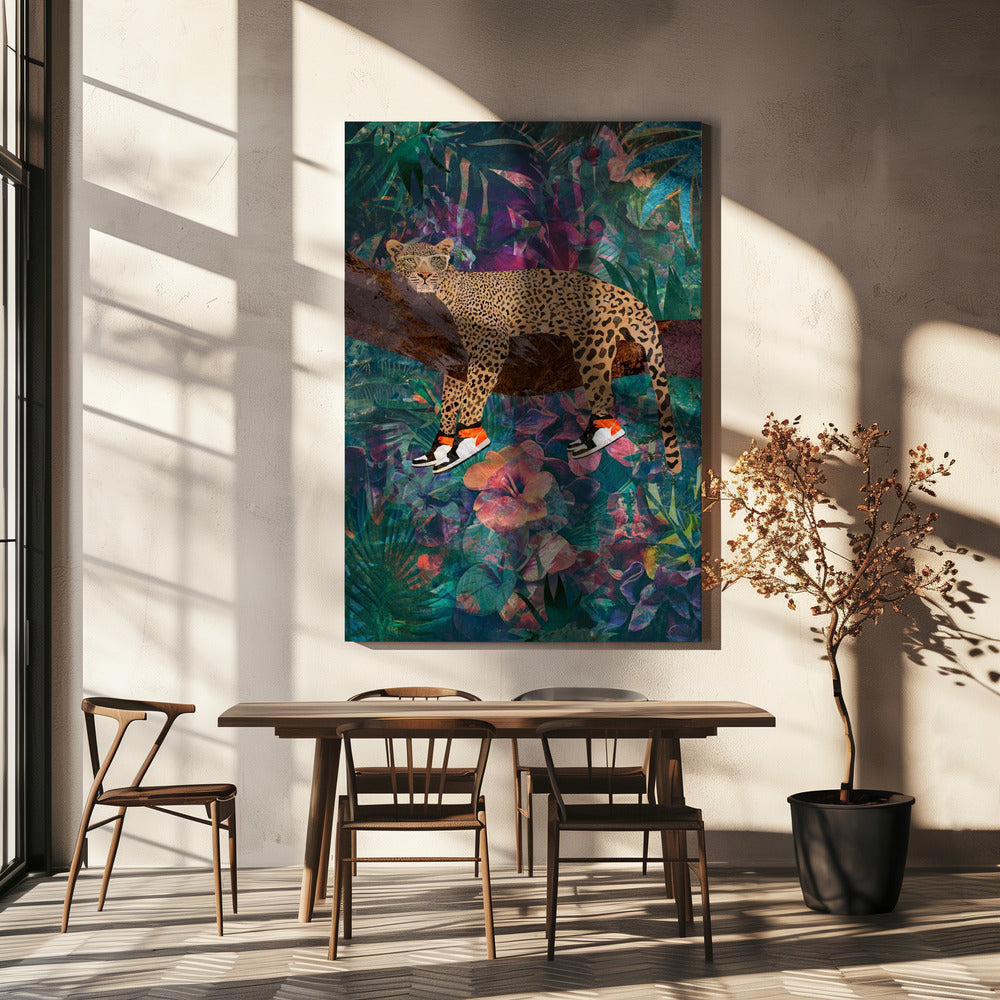 Wall art Tropical Floral Jungle - Leopard wearing shoes-canvas-DECOROLALA