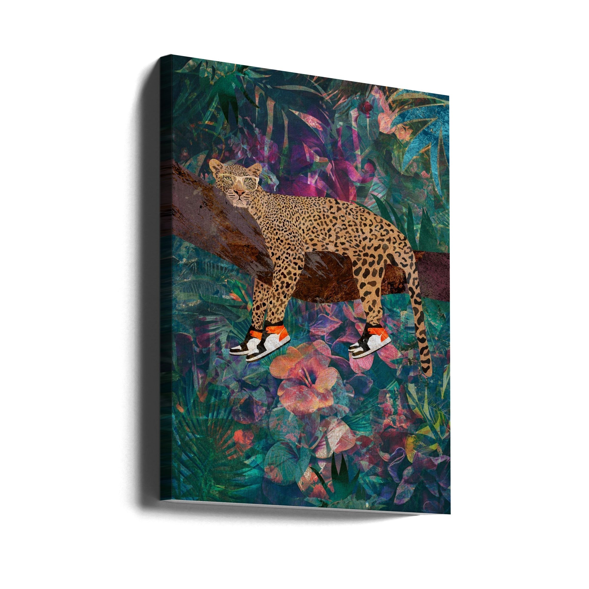 Wall art Tropical Floral Jungle - Leopard wearing shoes-canvas-DECOROLALA