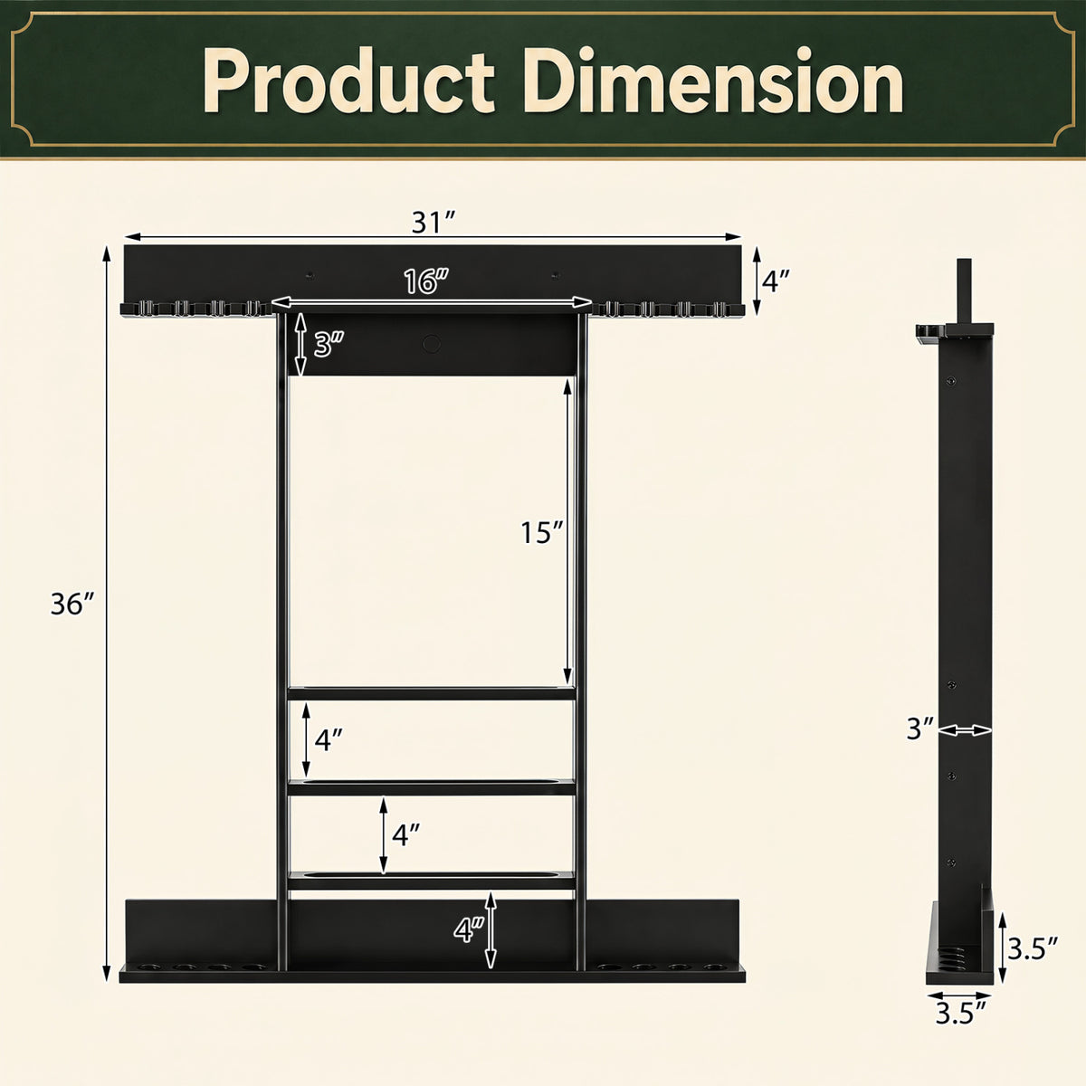 Wall-mounted Billiards Pool Cue Rack Only