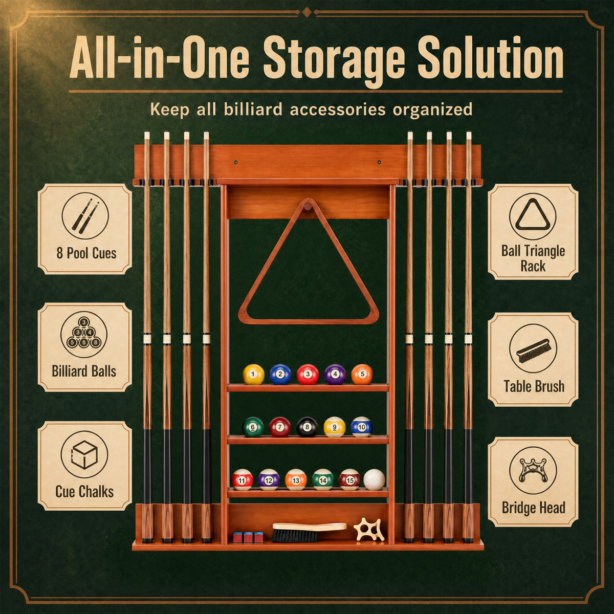 Wall-mounted Billiards Pool Cue Rack Only