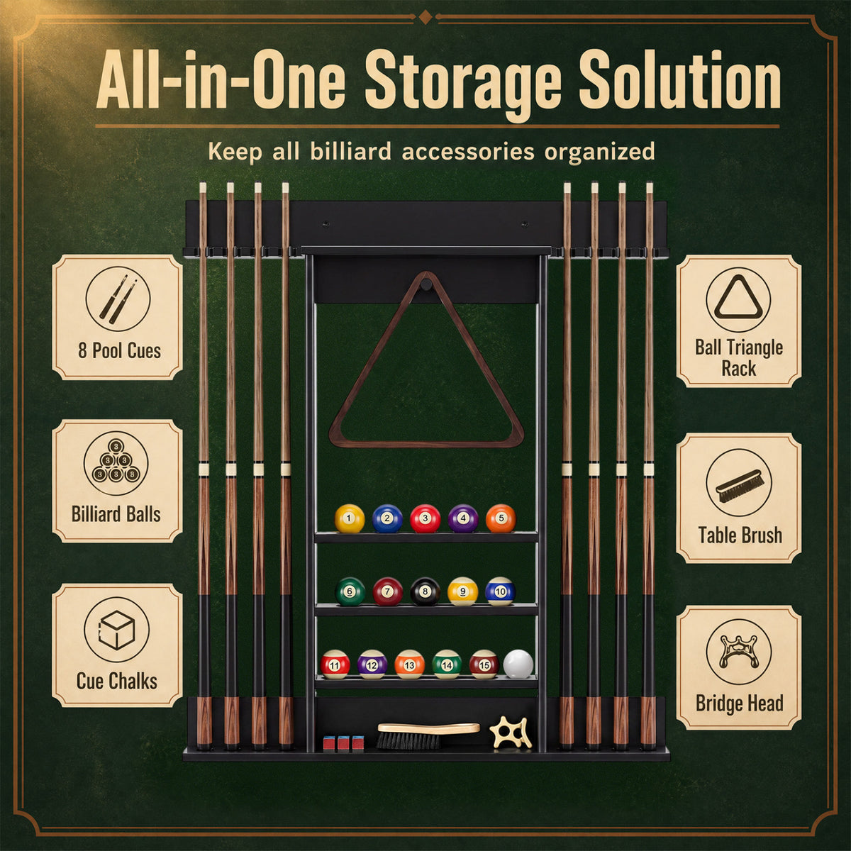 Wall-mounted Billiards Pool Cue Rack Only