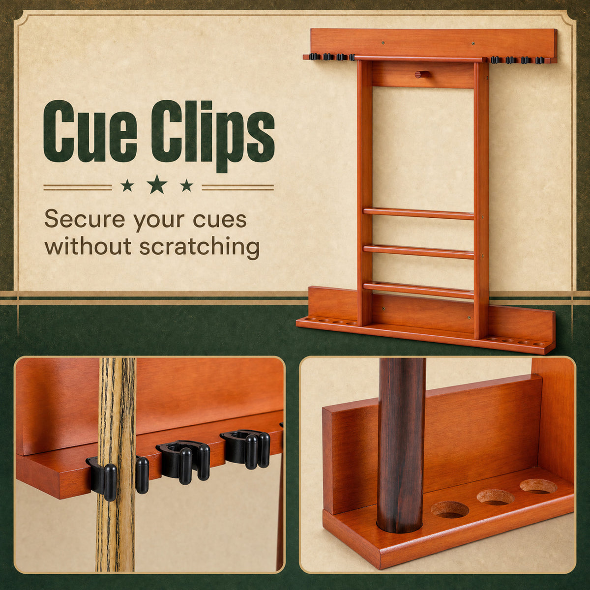 Wall-mounted Billiards Pool Cue Rack Only