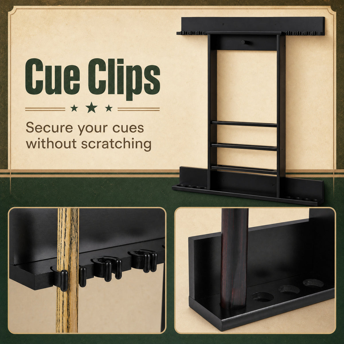 Wall-mounted Billiards Pool Cue Rack Only