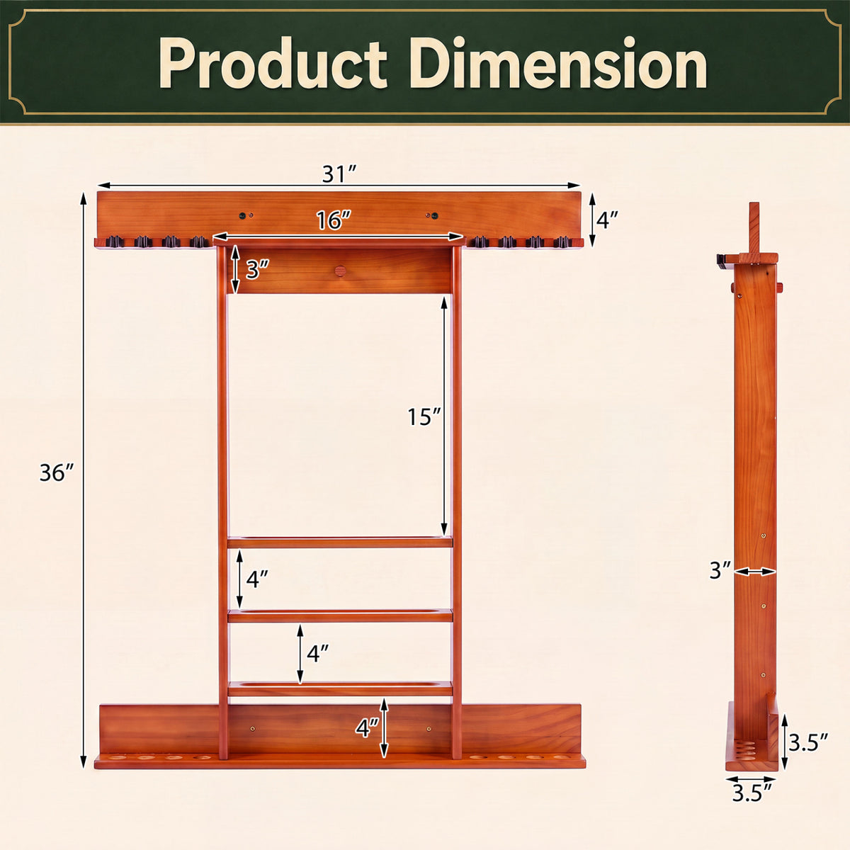 Wall-mounted Billiards Pool Cue Rack Only