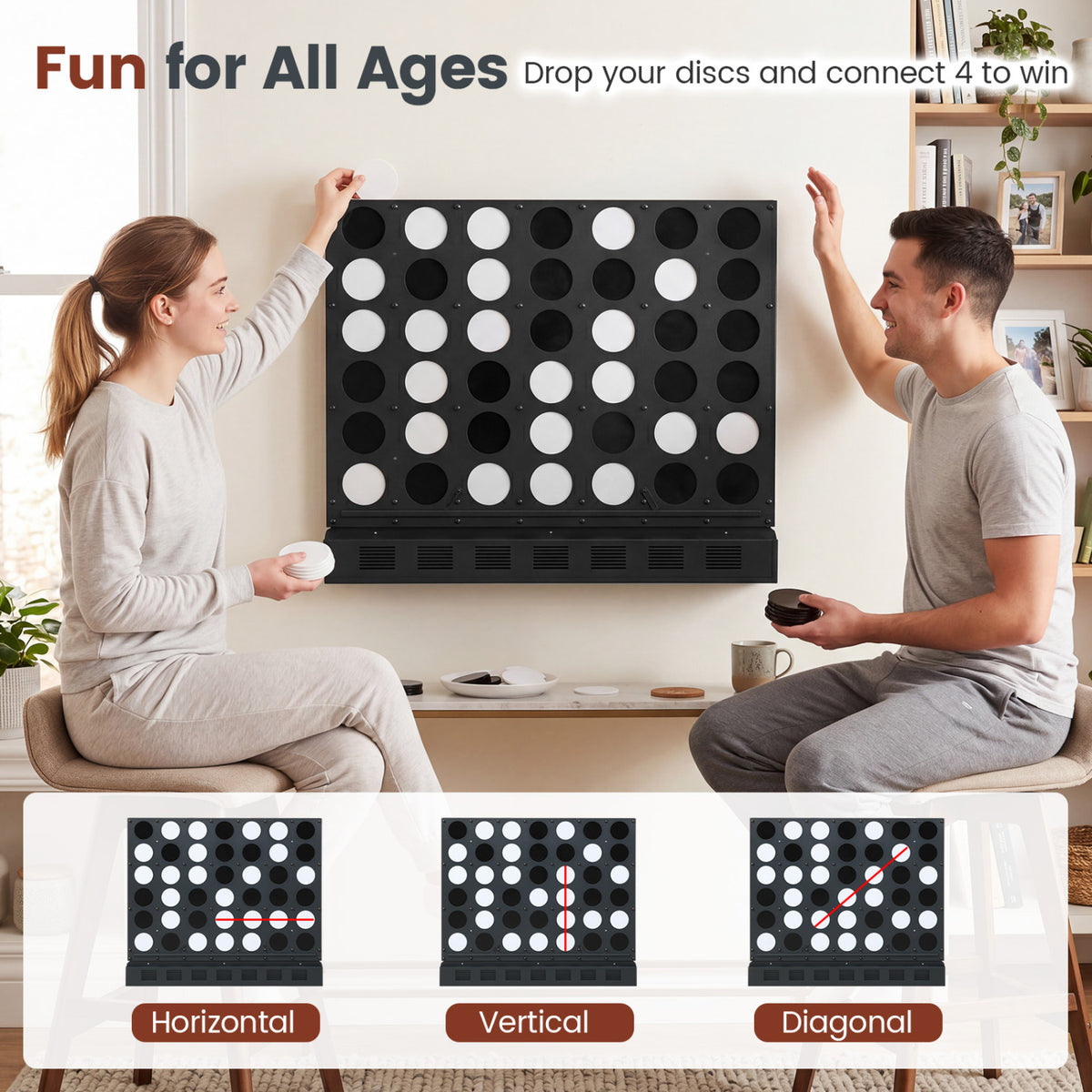 Jeu géant 4-en-ligne mural avec disques en acrylique