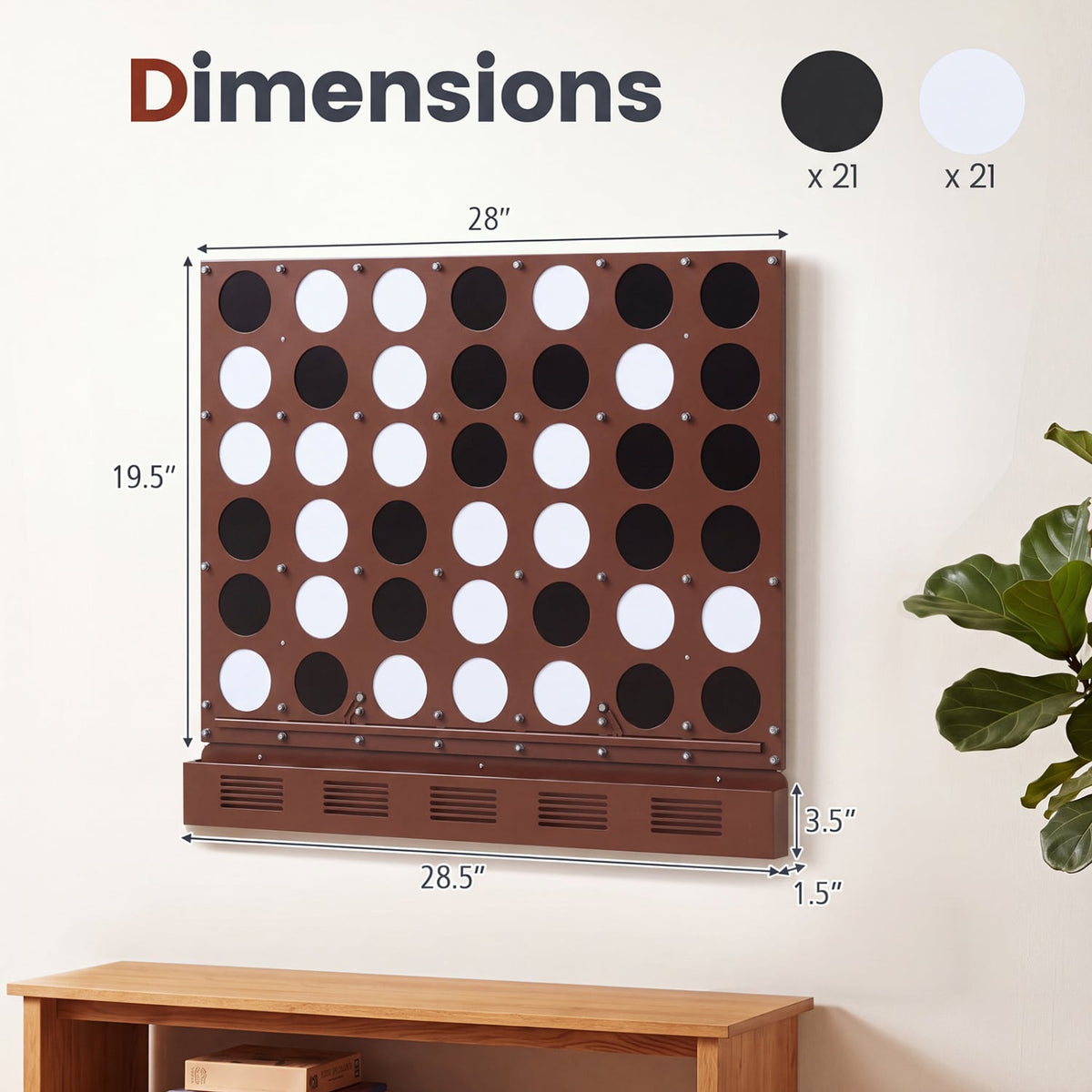 Wall-mounted Metal Connect-4 Game with Acrylic Discs