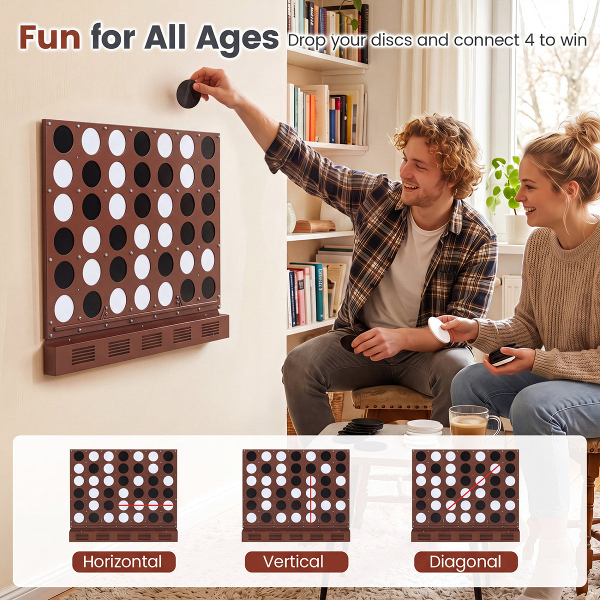 Wall-mounted Metal Connect-4 Game with Acrylic Discs