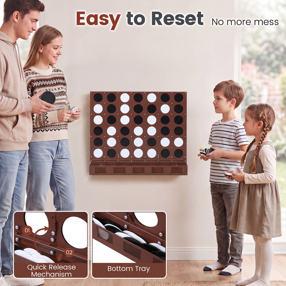 Wall-mounted Metal Connect-4 Game with Acrylic Discs