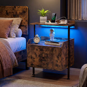 Wall-mounted Nightstand with LED Lights and Charging Station for Bedroom-Rustic Brown-Nightstands-DECOROLALA