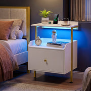 Wall-mounted Nightstand with LED Lights and Charging Station for Bedroom-White-Nightstands-DECOROLALA