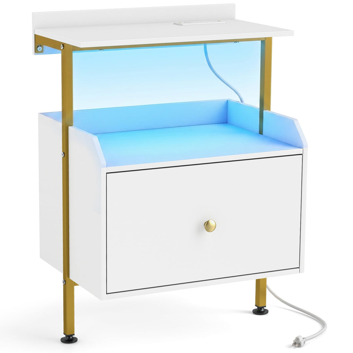 Wall-mounted Nightstand with LED Lights and Charging Station for Bedroom-White-Nightstands-DECOROLALA