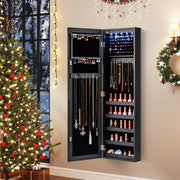Wall or Door Mounted Jewelry Cabinet with Full-Length Mirror and LED Lights-Black-Jewelry Armoires-DECOROLALA