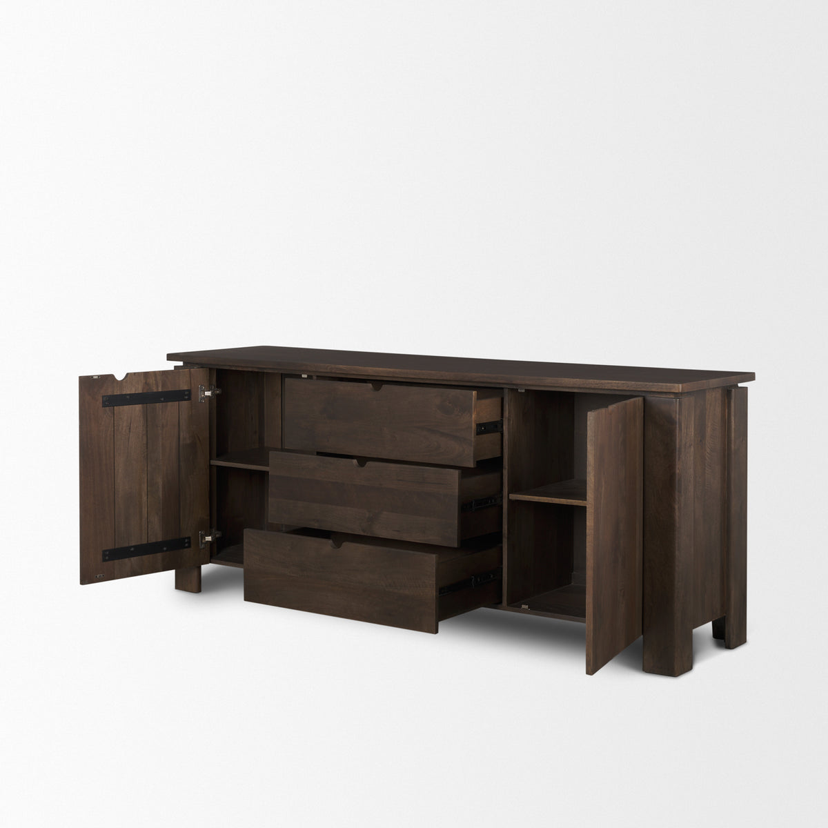 Wallen 2 Door Solid Dark Brown Wood w/ 3 Drawers Sideboard-Sideboards & Buffets-DECOROLALA