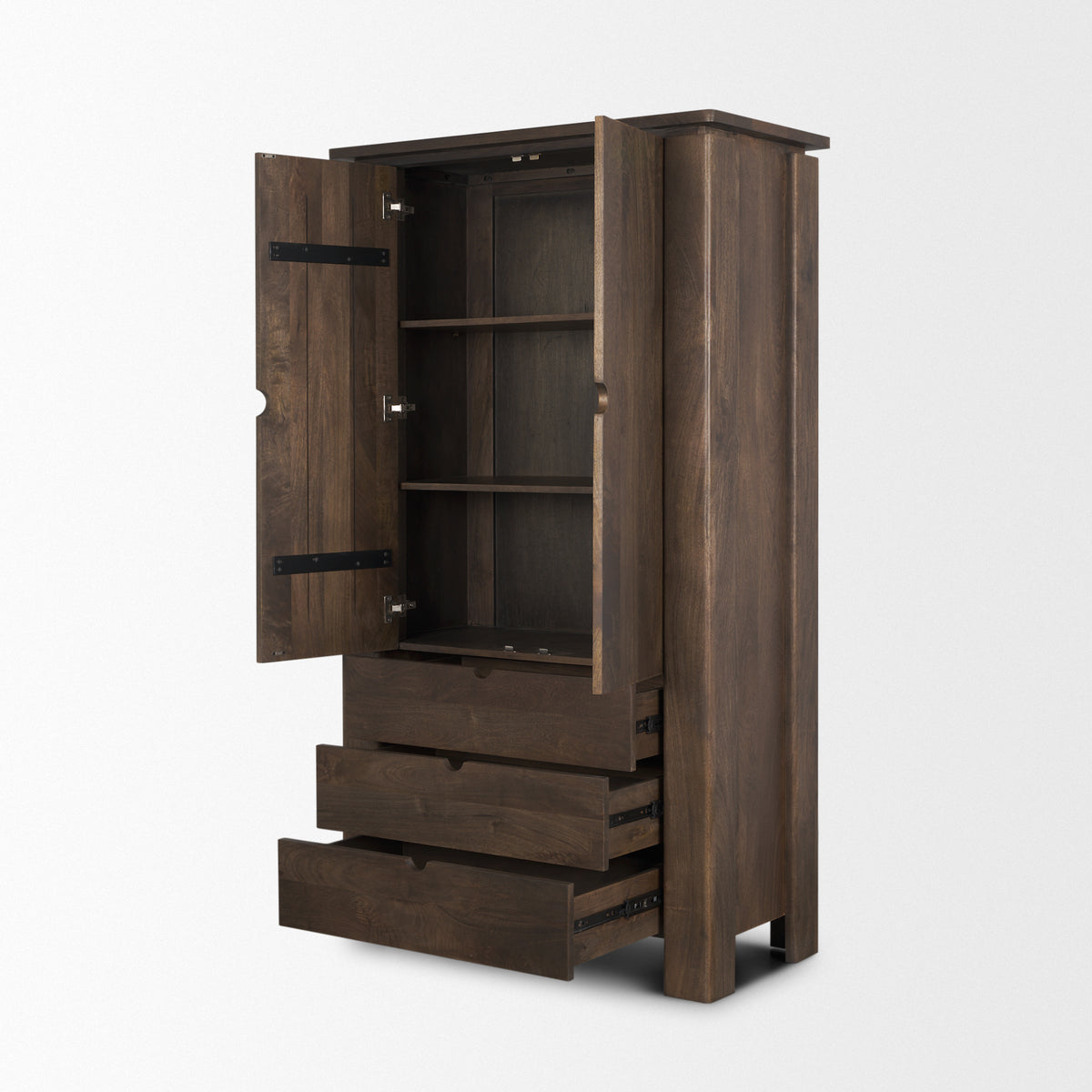 Wallen Solid Dark Brown Wood Curio Cabinet-Cabinets-DECOROLALA