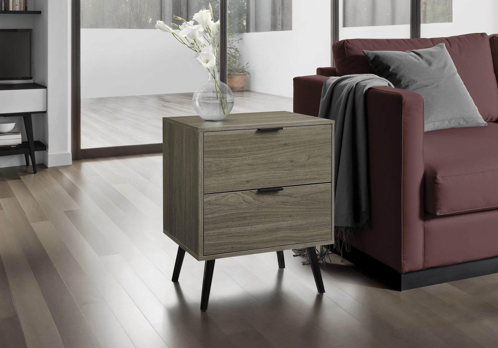 Walnut Accent Table 24"H with 2 Drawers-Accent Table-DECOROLALA