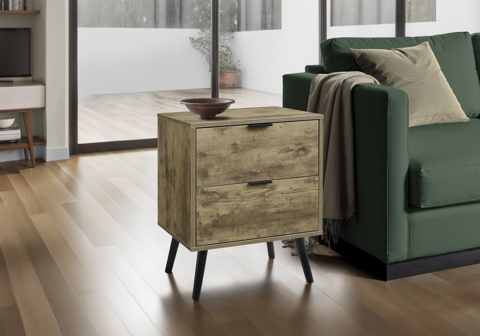 Walnut Accent Table 24"H with 2 Drawers-Accent Table-DECOROLALA